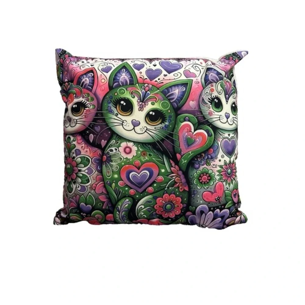 NEW novelty throw pillow 18x18 inches pillowcase & insert included cats